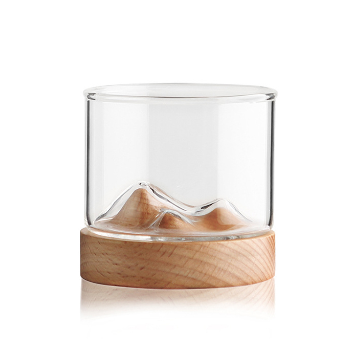 櫸木山形玻璃杯